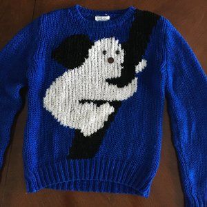 Hand Knit Cherry Stix Panda Blue and WHite Pullover Sweater - Medium